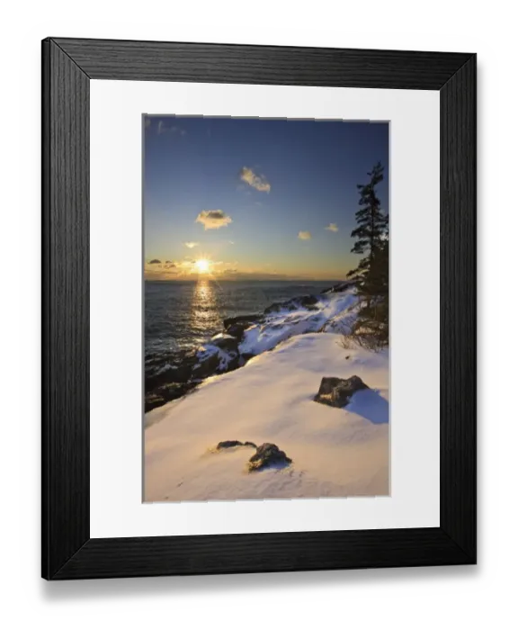 Framed Print : Sunrise over the Atlantic Ocean in winter as seen from near Schooner Head on Maine s Framed Print : Sunrise over the Atlantic Ocean in winter as seen from near Schooner Head on Maine s