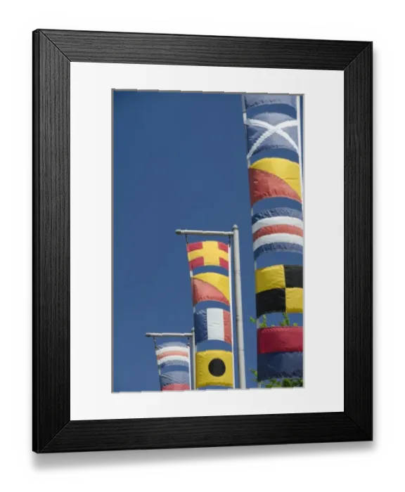 Framed Print : Massachusetts, New Bedford. Fishermans Wharf. Colorful nautical flags