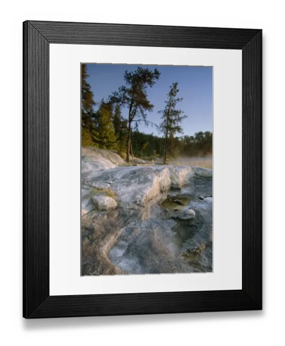 Framed Print : Sunrise through fog along the shore of Big Island, at Beaver Lodge Campsite, Rainy Lake