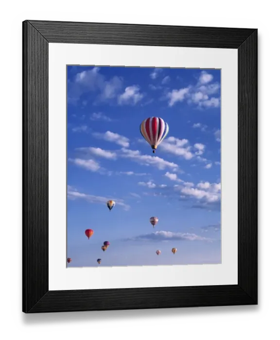 Framed Print : USA, Idaho, Teton Valley. Brightly-colored hot-air balloons soar in the summer sky