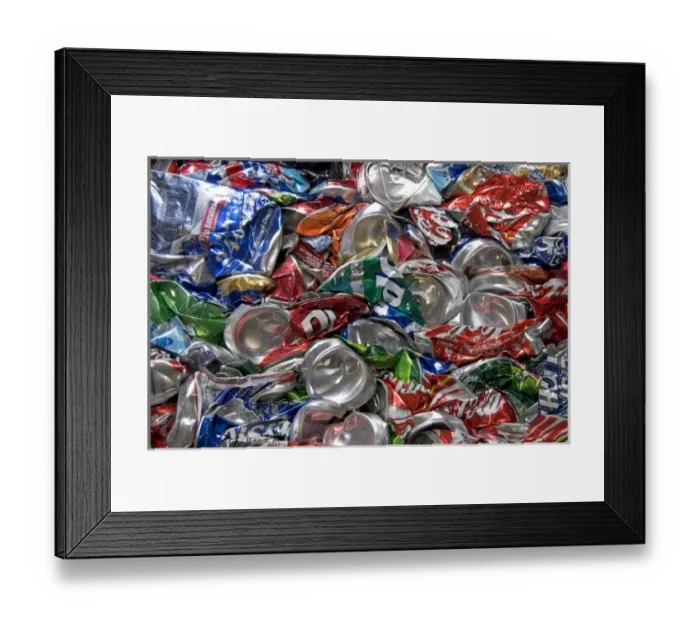 Framed Print : Crushed aluminum cans at a recycling facility in Boise, Idaho Framed Print : Crushed aluminum cans at a recycling facility in Boise, Idaho