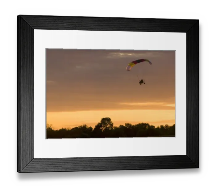 Framed Print : Powered parachute flying at sunset in Eaton County, Michigan
