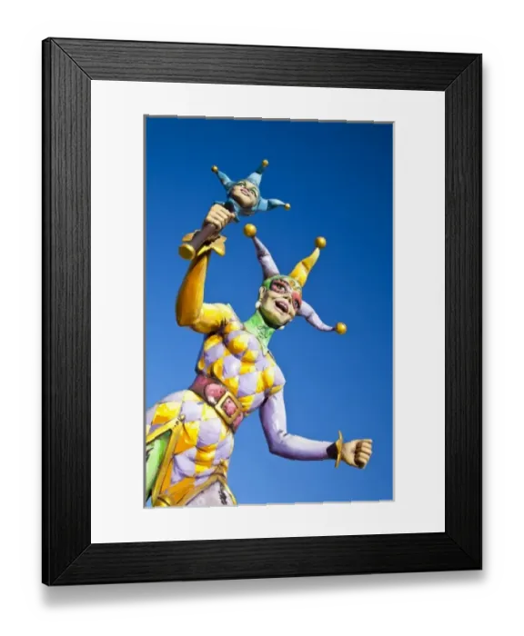 Framed Print : USA, Louisiana, New Orleans. Riverwalk, Mardi Gras jester statue Framed Print : USA, Louisiana, New Orleans. Riverwalk, Mardi Gras jester statue