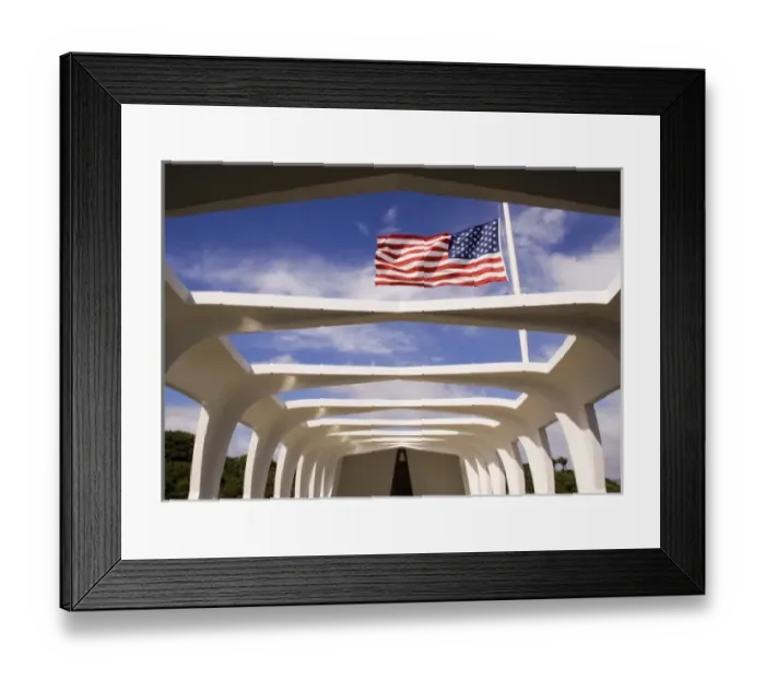 Framed Print : USA, Hawaii, Oahu. American flag flies at half-mast over USS Arizona National Memorial Framed Print : USA, Hawaii, Oahu. American flag flies at half-mast over USS Arizona National Memorial