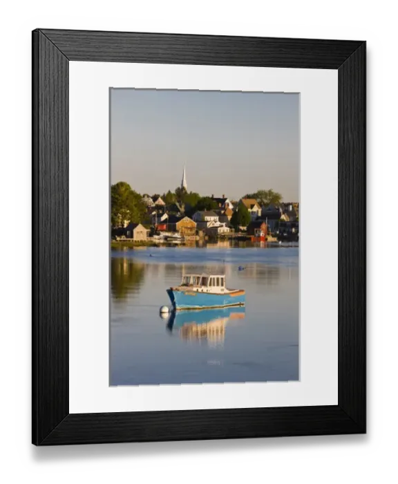Framed Print : Lobster boat moored in the Piscataqua River in the South End in Portsmouth, New Hampshire