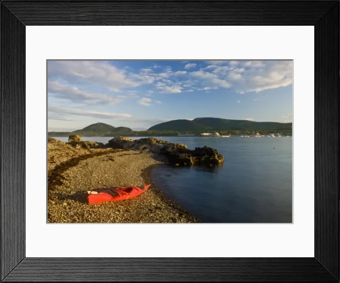 Framed Print : A kayak in the Porcupine Islands in Maines Acadia National Park. Bar Harbor