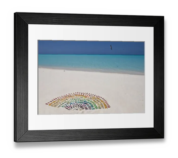 Framed Print : North America, Northwestern Hawaiian Islands, Midway Atoll. Rainbow of marine debris lighters