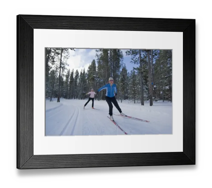 Framed Print : Cross country skiers on the Rendezvous ski trails in West Yellowstone, Montana, USA (MR)