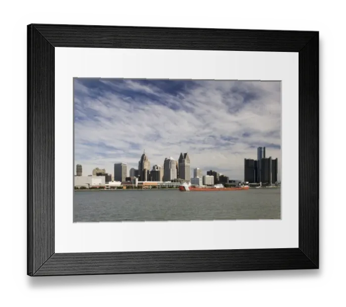 Framed Print : USA, Michigan, Detroit: City Skyline along Detroit River from Windsor Ontario, CANADA Framed Print : USA, Michigan, Detroit: City Skyline along Detroit River from Windsor Ontario, CANADA