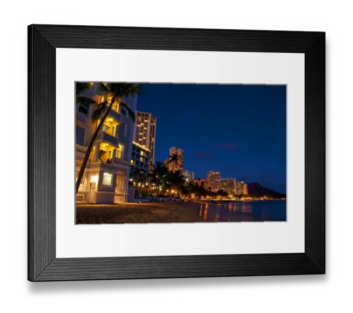 Framed Print : Honolulu, Oahu, Hawaii. Night exposure of Waikiki Beach with Diamond Head in background