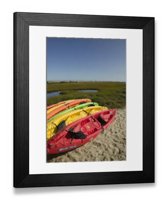 Framed Print : USA, MASSACHUSETTS, Chappaquiddick Island: Kayaks / Wasque Point Framed Print : USA, MASSACHUSETTS, Chappaquiddick Island: Kayaks / Wasque Point