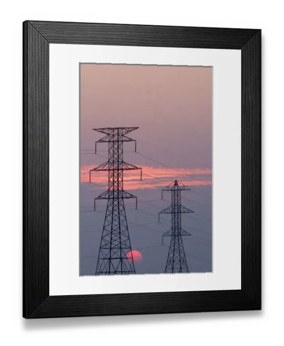 Framed Print : High voltage electric transmission lines at sunset in Boise, Idaho