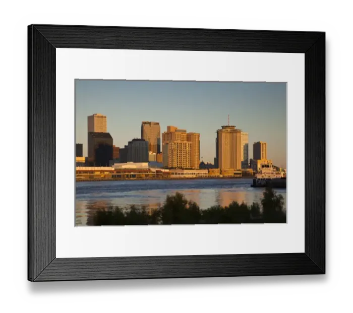 Framed Print : USA, Louisiana, New Orleans. Skyline and Mississippi River, dawn
