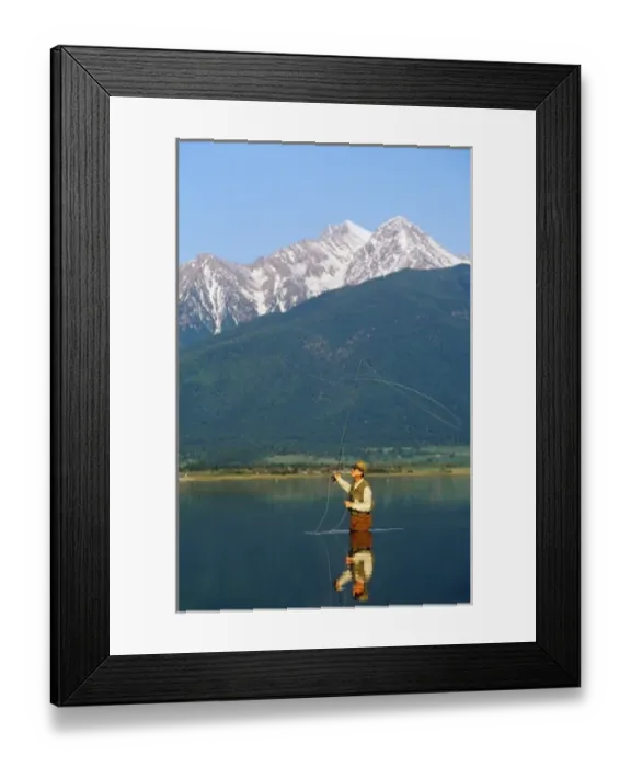 Framed Print : Fly fishing at Ninepipes Reservoir NWR with Mission Mountains in background in Montana Framed Print : Fly fishing at Ninepipes Reservoir NWR with Mission Mountains in background in Montana