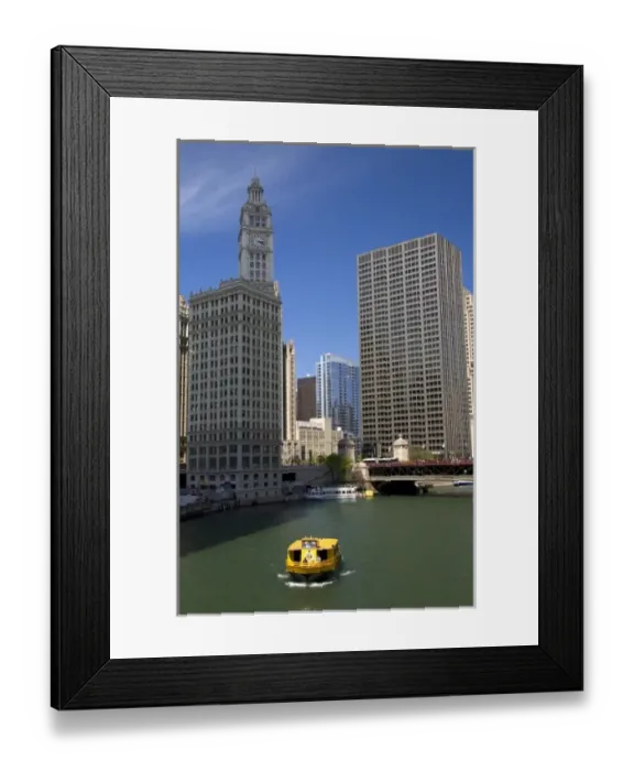 Framed Print : Water taxi on the Chicago River in downtown Chicago, Illinois, USA Framed Print : Water taxi on the Chicago River in downtown Chicago, Illinois, USA