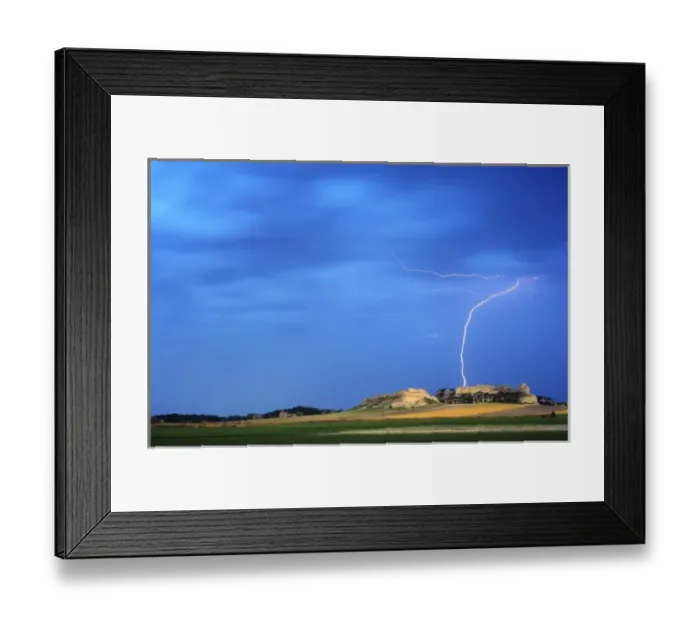 Framed Print : Lightning strikes the Wildcat Hills near Scottsbluff Nebraska