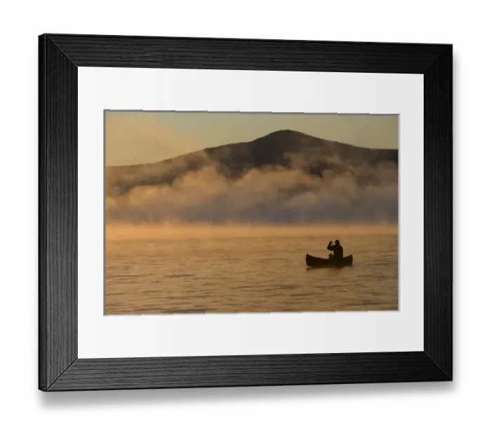 Framed Print : Canoeing in Lily Bay at sunrise, Moosehead Lake, Maine. Lily Bay Mountian is in the distance Framed Print : Canoeing in Lily Bay at sunrise, Moosehead Lake, Maine. Lily Bay Mountian is in the distance