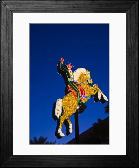 Framed Print : USA, Nevada, Las Vegas. Fremont East Area, neon sign from El Cortez casino, dusk