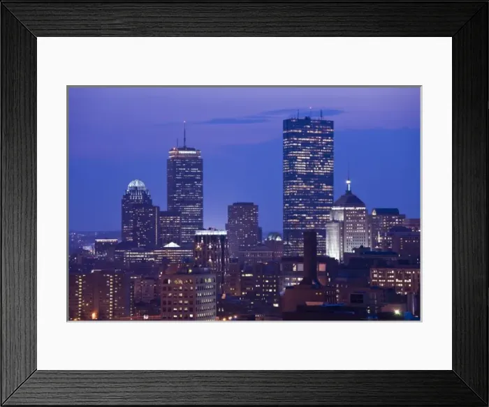 Framed Print : USA, Massachusetts, Boston. Back Bay, elevated view, dusk Framed Print : USA, Massachusetts, Boston. Back Bay, elevated view, dusk