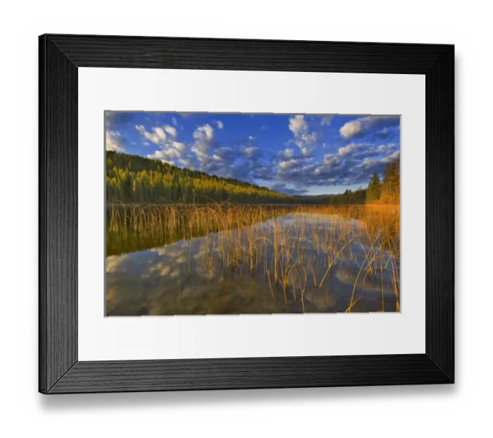 Framed Print : Sunrise lights clouds over Spencer Lake near Whitefish Montana Framed Print : Sunrise lights clouds over Spencer Lake near Whitefish Montana