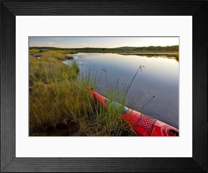 Framed Print : The bow of a kayak in a marshy area of Northeast Creek on Mount Desert Island near Bar Harbor Framed Print : The bow of a kayak in a marshy area of Northeast Creek on Mount Desert Island near Bar Harbor