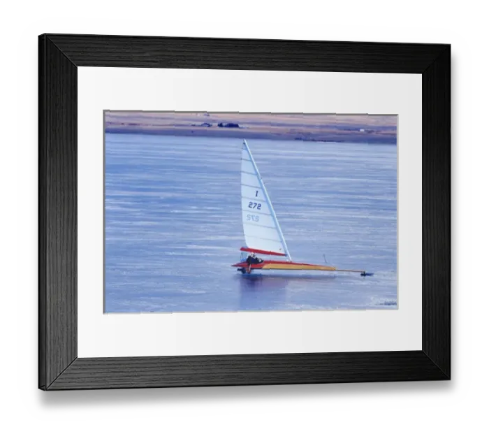 Framed Print : Ice boat sailing on ice at Canyon Ferry Lake near Townsend, Montana Framed Print : Ice boat sailing on ice at Canyon Ferry Lake near Townsend, Montana