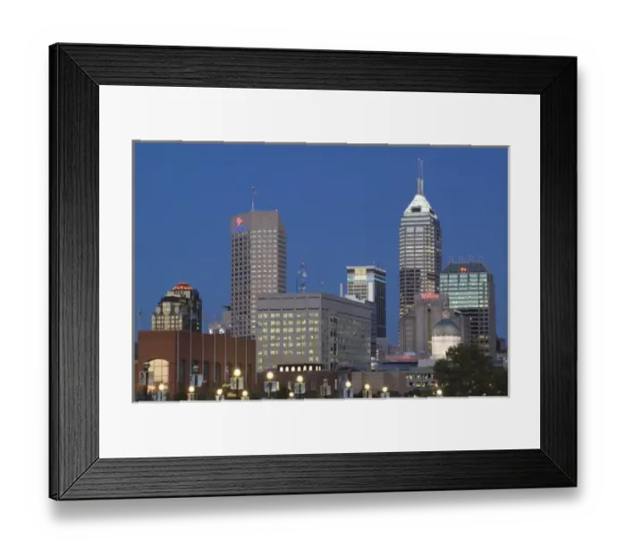 Framed Print : USA, Indiana, Indianapolis: City Skyline from White River Park / Evening Framed Print : USA, Indiana, Indianapolis: City Skyline from White River Park / Evening