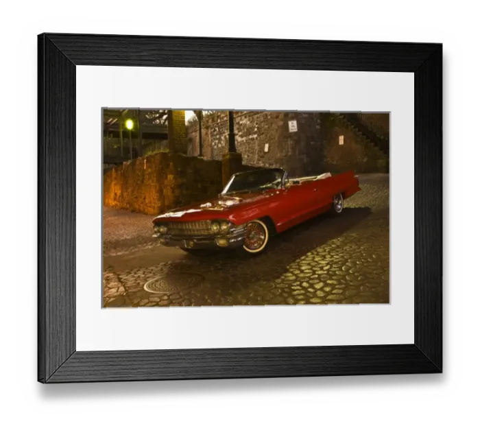 Framed Print : USA; Georgia; Savannah; An antique red Cadillac convertible parked in the Historic District Framed Print : USA; Georgia; Savannah; An antique red Cadillac convertible parked in the Historic District