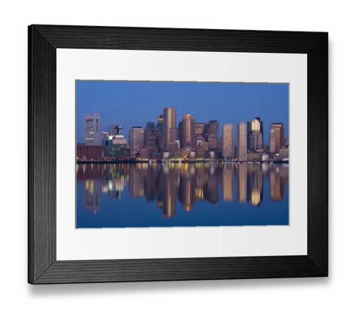 Framed Print : USA, Massachusetts, Boston. Financial District from Logan Airport, East Boston, dawn Framed Print : USA, Massachusetts, Boston. Financial District from Logan Airport, East Boston, dawn