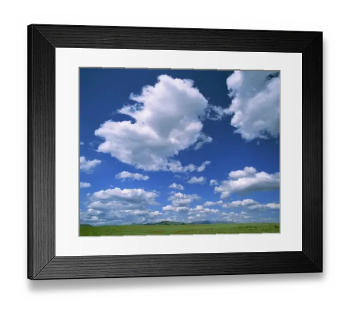 Framed Print : USA, Idaho, Camas Co. Puffy summer clouds hang in the bright sky over the endless Framed Print : USA, Idaho, Camas Co. Puffy summer clouds hang in the bright sky over the endless