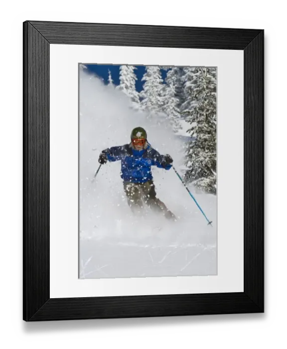 Framed Print : Man skiing in fresh powder at Whitefish Mountain Resort in Montana (MR) Framed Print : Man skiing in fresh powder at Whitefish Mountain Resort in Montana (MR)