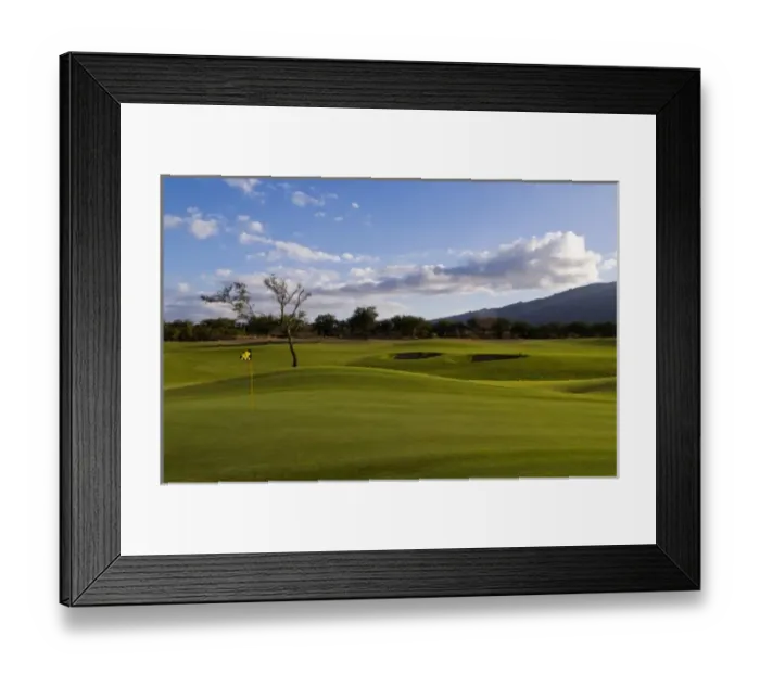Framed Print : Hole number 17 at sunset at the golf course called The Dunes at Maui Lakes, in Maui Framed Print : Hole number 17 at sunset at the golf course called The Dunes at Maui Lakes, in Maui