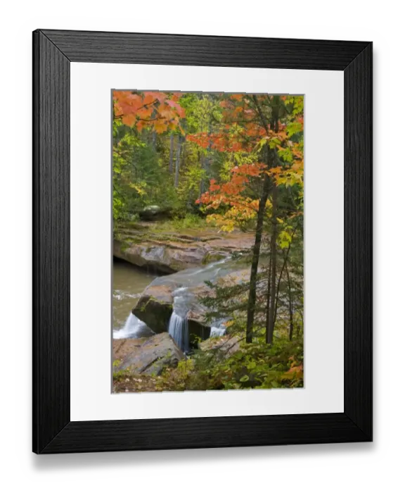 Framed Print : Autumn maple trees frame O Kun De Kun Falls on the Baltimore River in the Ottawa
