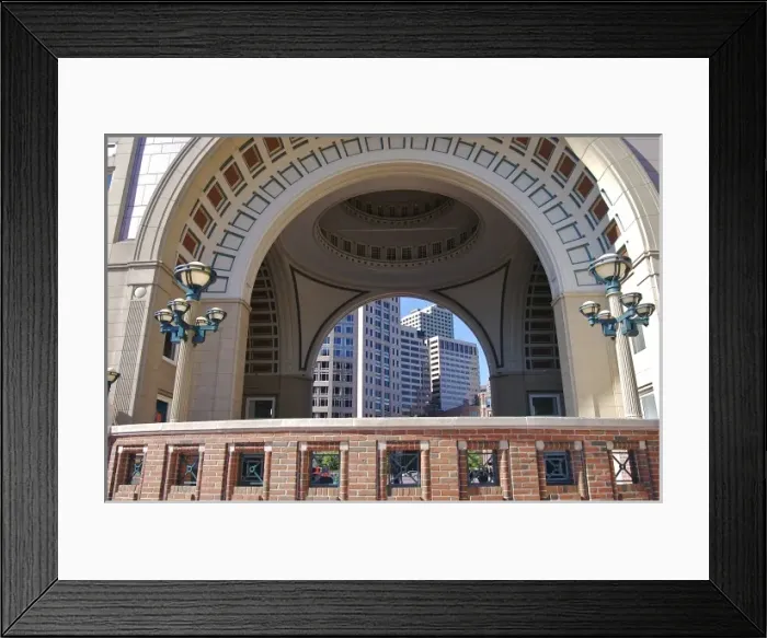 Framed Print : USA, Massachusetts, Boston. Looking through the domed arches of the Rowes Wharf Building Framed Print : USA, Massachusetts, Boston. Looking through the domed arches of the Rowes Wharf Building
