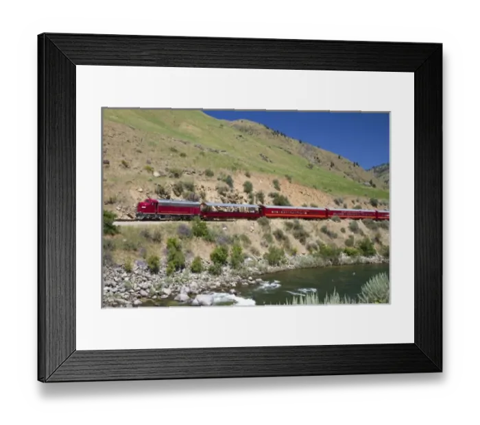 Framed Print : The Thunder Mountain Line scenic tourist train traveling along the Payette River