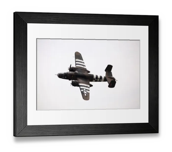 Framed Print : USA, Indiana, Indianapolis, Mount Comfort Airport. A vintage B-25 bomber warplane