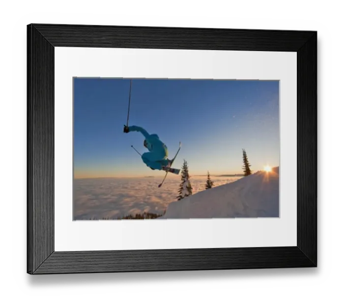 Framed Print : Skier catching air at sunset during an inversion at Whitefish Mountain Resort in Montana Framed Print : Skier catching air at sunset during an inversion at Whitefish Mountain Resort in Montana