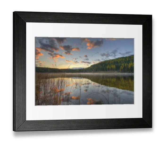 Framed Print : Sunrise lights clouds over Spencer Lake near Whitefish Montana Framed Print : Sunrise lights clouds over Spencer Lake near Whitefish Montana