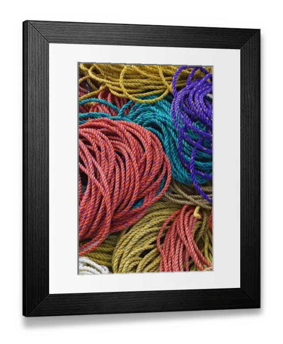Framed Print : Colorful ropes on dock, Rockport Harbor, Rockport, Maine