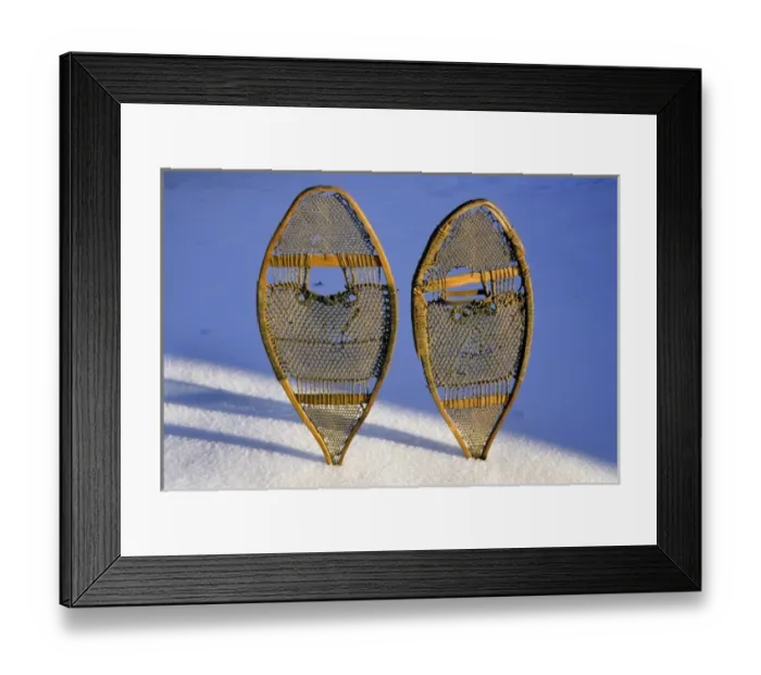 Framed Print : Snow shoes were typically used by the Subarctic and Arctic peoples for walking on deep snow Framed Print : Snow shoes were typically used by the Subarctic and Arctic peoples for walking on deep snow