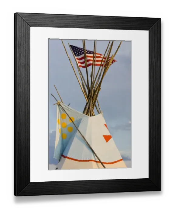 Framed Print : Tipi with American flag at the North American Indian Days celebration in Browning Montana Framed Print : Tipi with American flag at the North American Indian Days celebration in Browning Montana