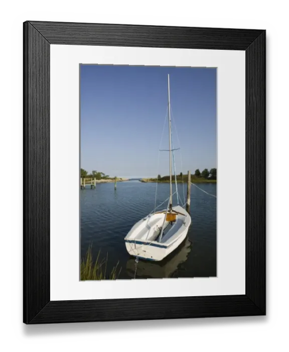 Framed Print : USA, MASSACHUSETTS, Marthas Vineyard: Oak Bluffs, Small Sailboats on Sengekontacket