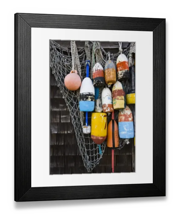 Framed Print : USA, Massachusetts, Cape Ann, Rockport. Rockport Harbor, lobster buoys