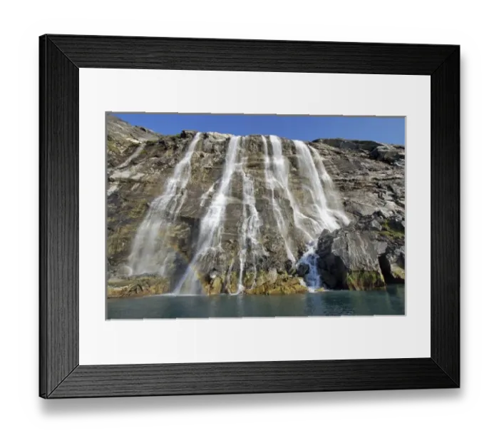 Framed Print : Greenland. Waterfalls of Sermitsiaq Glacier in Godthabs Fjord, Nuuk, Greenland