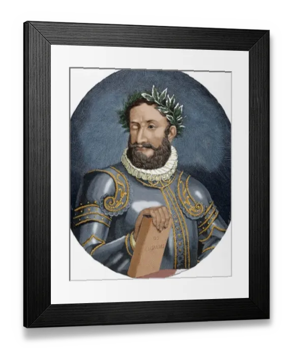 Framed Print : Cameos, Luis Vaz de (1524-1580). Portuguese poet. Engraving by Carretero. Colored Framed Print : Cameos, Luis Vaz de (1524-1580). Portuguese poet. Engraving by Carretero. Colored