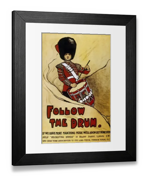 Framed Print : Historic. World War I (1914-1918). Poster Follow the Drum, by John Hassal 