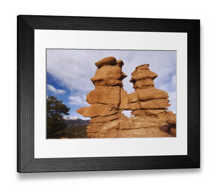 Framed Print : Siamese Twins Rock formation and Pikes Peak, Garden of The Gods National Landmark Framed Print : Siamese Twins Rock formation and Pikes Peak, Garden of The Gods National Landmark