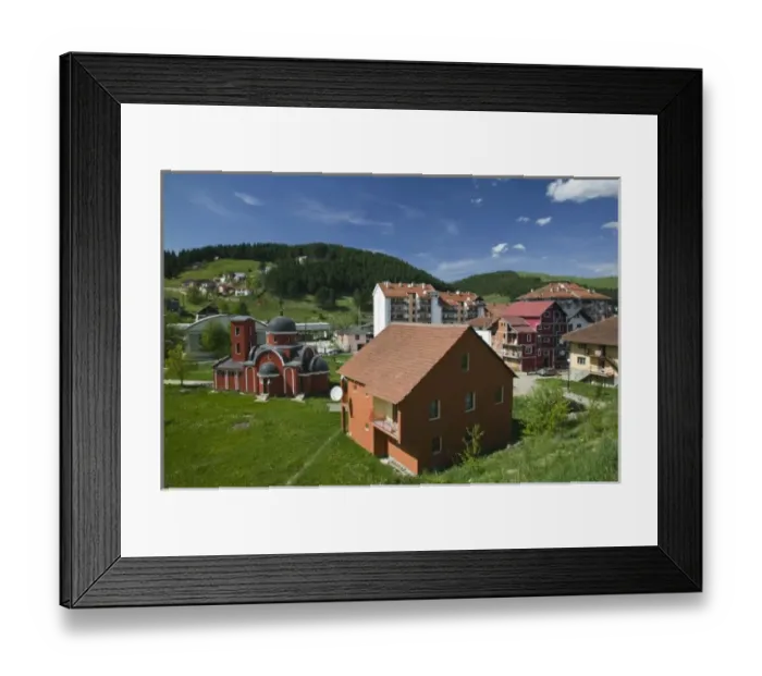 Framed Print : Montenegro. Rozaje, Alpine Town View with Orthodox Church / Springtime Framed Print : Montenegro. Rozaje, Alpine Town View with Orthodox Church / Springtime