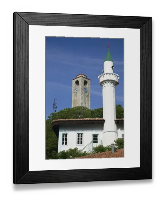 Framed Print : Montenegro, Ulcinj. Clock Tower and Mosque Framed Print : Montenegro, Ulcinj. Clock Tower and Mosque