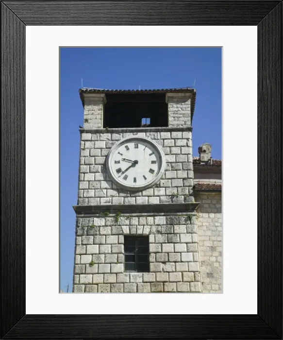Framed Print : Montenegro, Kotor. Clock Tower on October Revolution Square